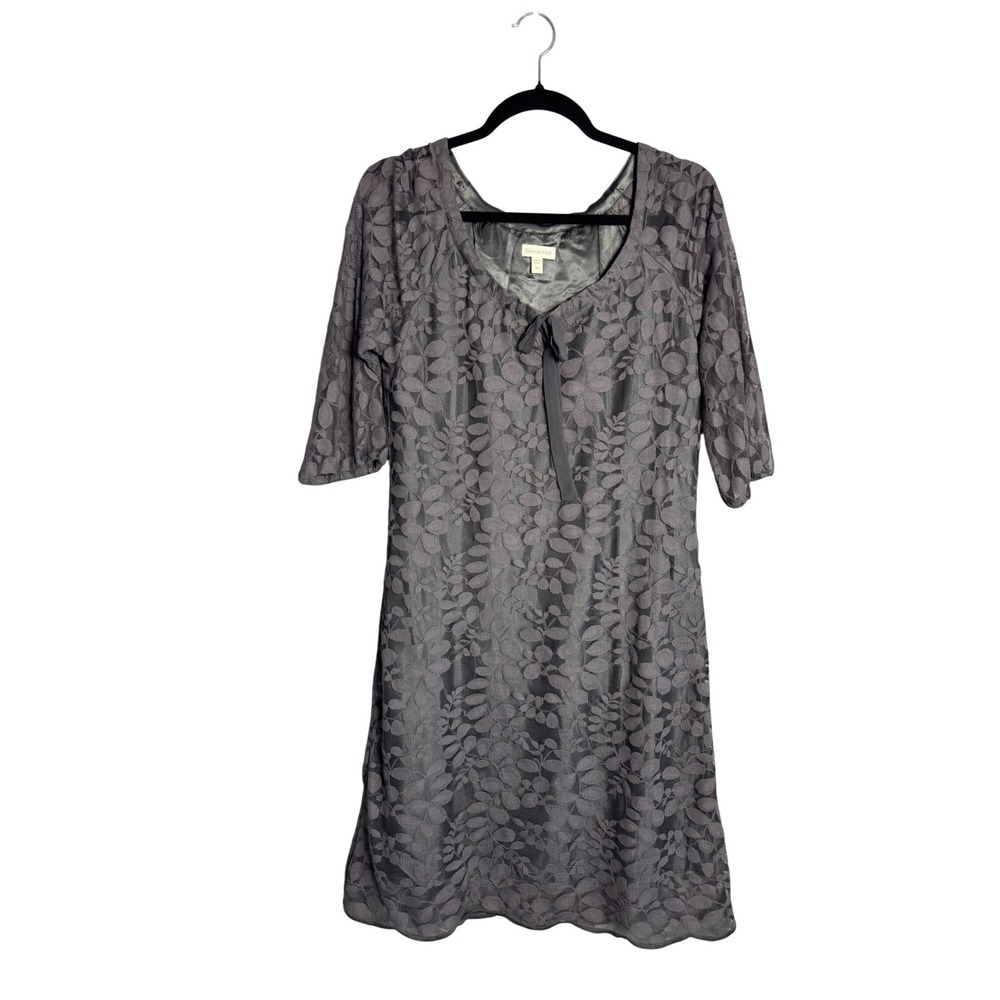 Garnet Hill Womens Lace Shift Dress 4 Gray Ribbon Tie Scalloped Classic Romantic